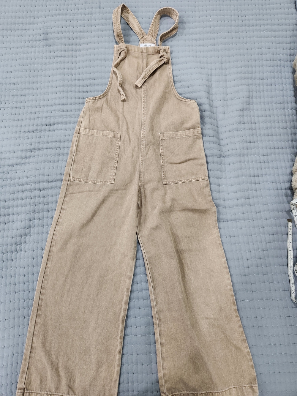 Zenana Outfitters Beige Wide-Leg Denim Bibs
